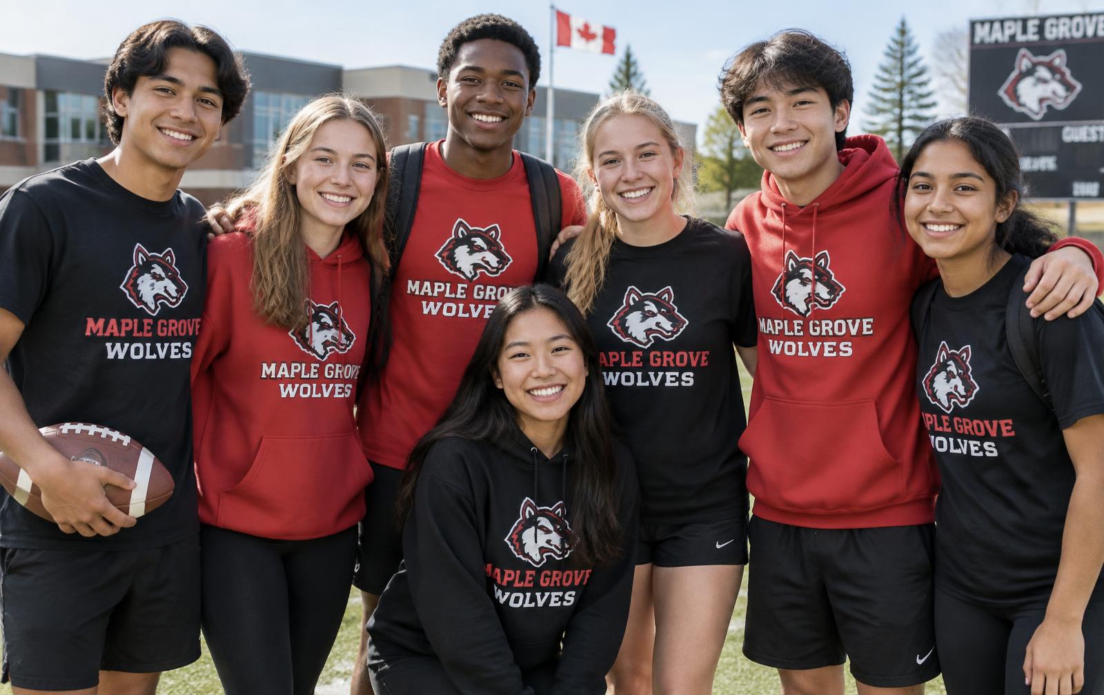 Group of teammates wearing matching custom printed apparel